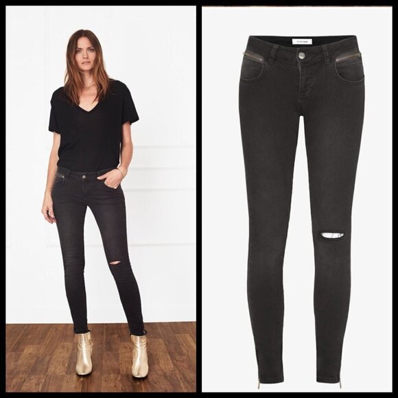 💕ANINE BING💕 CROPPED JEAN WITH ZIPPERS CHARCOAL - Picture 3 of 16